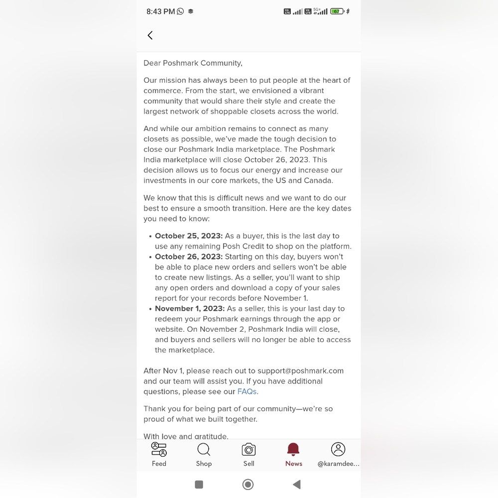Poshmark is Closing its Indian Operations. https://instagram.com/thrift_punjab2? - Picture 1 of 2